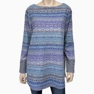 J. Jill Long Sleeve Waffle Knit Tunic‎ Small Blue Purple Stripe Pockets Preppy